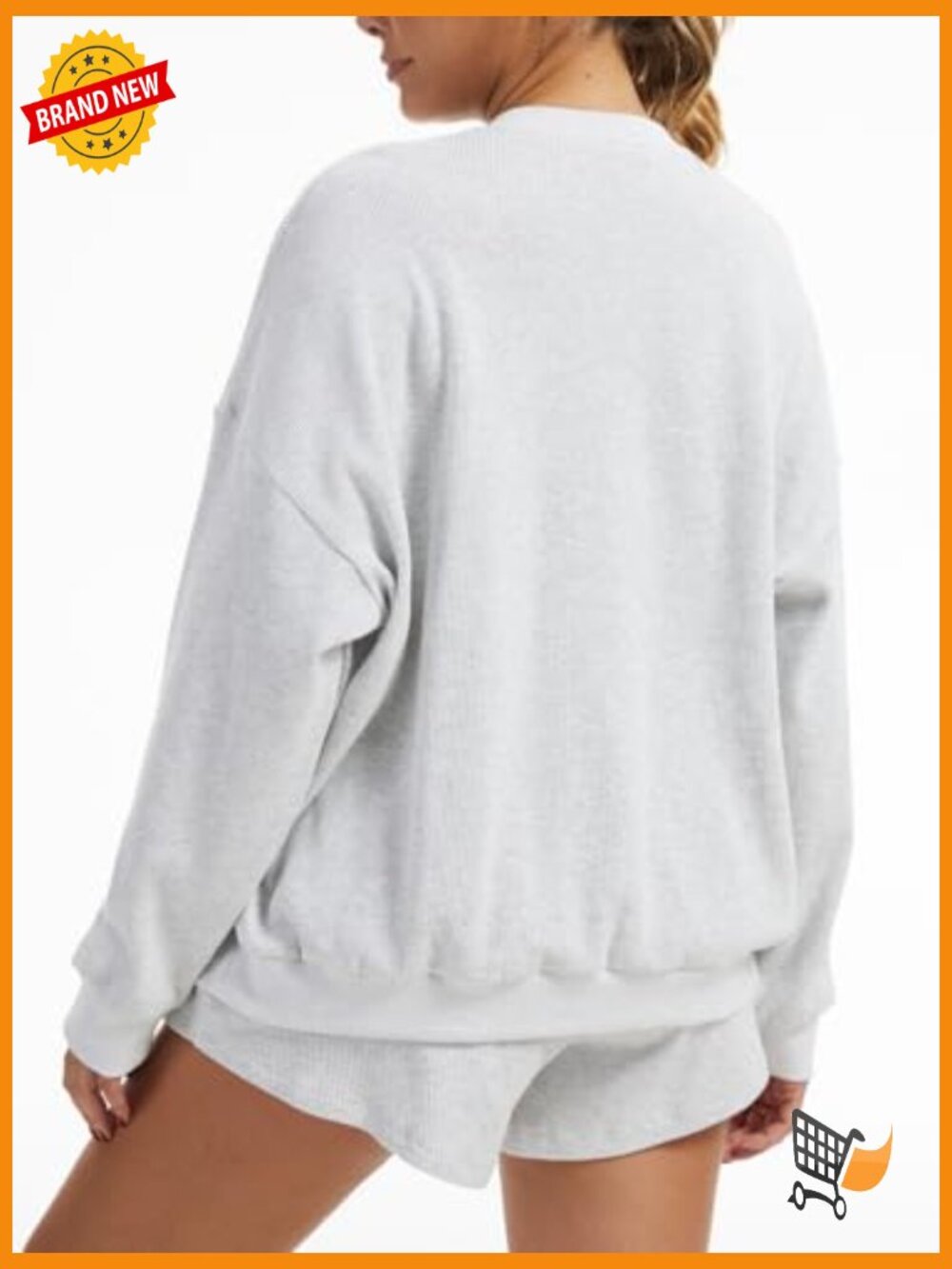 Oversized Waffle Knit Lounge Set - Long Sleeve Henley Sweatshirt & High Waisted - Picture 3 of 7
